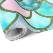 Aqua Blauwgroen blauw Waterverf Zeemeermin-schaalp Cadeaupapier (Rol Hoek)