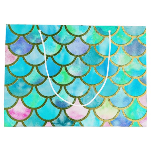 Aqua Blauwgroen blauw Waterverf Zeemeermin-schaalp Groot Cadeauzakje (Achterkant)