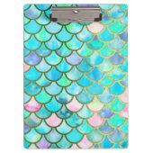 Aqua Blauwgroen blauw Waterverf Zeemeermin-schaalp Klembord (Voorkant)
