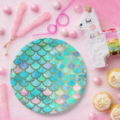 Aqua Blauwgroen blauw Waterverf Zeemeermin-schaalp Papieren Bordje (Feest)