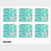 Aqua Blauwgroen blauw Waterverf Zeemeerminnen Vierkante Sticker (Vel)