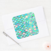 Aqua Blauwgroen blauw Waterverf Zeemeerminnen Vierkante Sticker (Envelop)