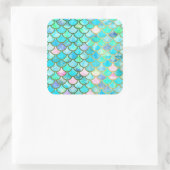 Aqua Blauwgroen blauw Waterverf Zeemeerminnen Vierkante Sticker (Tas)