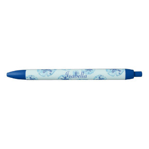 Aqua-blauwgroen blauw zand-dollar-aangepast monogr zwarte inkt pen
