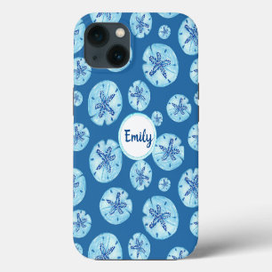 Aqua-blauwgroen blauw zand-dollar waterverf-douane iPhone 13 hoesje