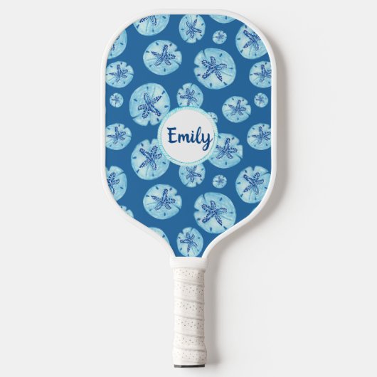 Aqua-blauwgroen blauw zand-dollar waterverf-douane pickleball paddle (Voorkant)
