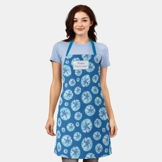 Aqua-blauwgroen blauw zand-dollar waterverf-douane schort (Gedragen)