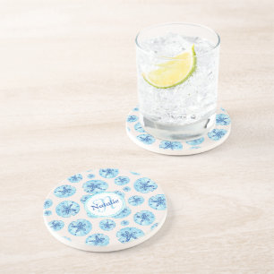 Aqua blauwgroen-blauw zand-waterverf van de dollar zandsteen onderzetter