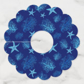 Aqua-blauwgroen blauw zetmeel-koraal-w, aangepast wijnglaslabel (Voorkant)