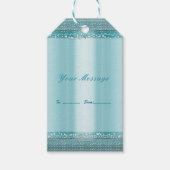 Aqua Blauwgroen Blauw & Zilver Diamant Bling Party Cadeaulabel (Voorkant)