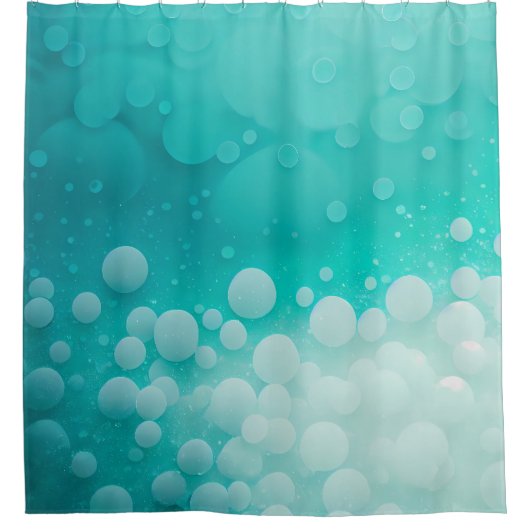 Aqua Blauwgroen blauwe belletjes Witte Waterverf A Douchegordijn (Voorkant)