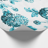 Aqua Blauwgroen Blauwe  Botanische Floral Toile Cadeaupapier (Hoek)