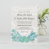 Aqua Blauwgroen blauwe Waterverf Succulent Wedding Kaart (Staand voorkant)