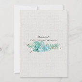 Aqua Blauwgroen blauwe Waterverf Succulent Wedding Kaart (Achterkant)