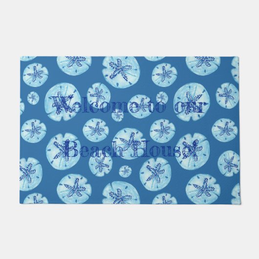 Aqua-blauwgroen blauwe zand-dollar waterverf-aange deurmat (Voorkant)