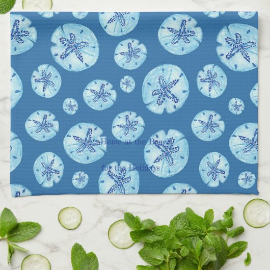 Aqua-blauwgroen blauwe zand-dollar waterverf-aange theedoek (Gevouwen)