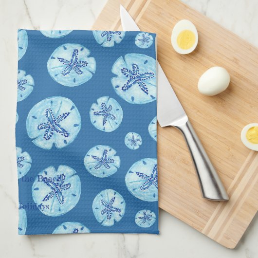 Aqua-blauwgroen blauwe zand-dollar waterverf-aange theedoek (Quarter Fold)