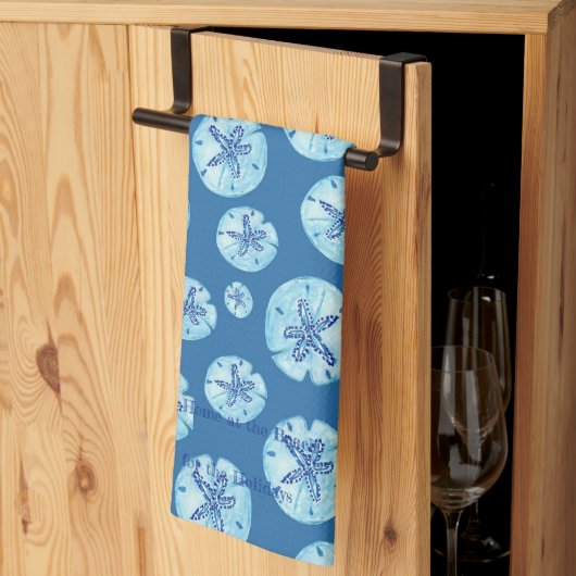 Aqua-blauwgroen blauwe zand-dollar waterverf-aange theedoek (Derde Gevouwen)