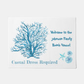 Aqua-blauwgroen blauwe zanddollar, koraal, zeester deurmat (Voorkant)