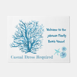 Aqua-blauwgroen blauwe zanddollar, koraal, zeester deurmat