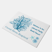 Aqua-blauwgroen blauwe zanddollar, koraal, zeester deurmat (Schuin)