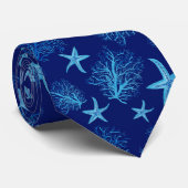 Aqua-blauwgroen blauwe zeester-koraal waterverf-aa stropdas (Opgerold)