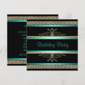 Aqua Blauwgroen Blauwe Zwarte Womans Birthday Part Kaart (Voorkant / Achterkant)
