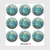 Aqua Blauwgroen Bloem Glas in lood Stijl Schildere Sticker (Vel)