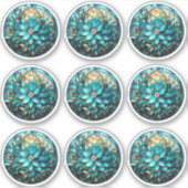 Aqua Blauwgroen Bloem Glas in lood Stijl Schildere Sticker (Voorkant)