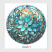 Aqua Blauwgroen Bloem Glas in lood Stijl Schildere Sticker (Vel)