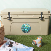 Aqua Blauwgroen Bloem Glas in lood Stijl Schildere Sticker (Koeler)