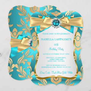Aqua Blauwgroen Blue Gold Damask Birthday Party In Kaart