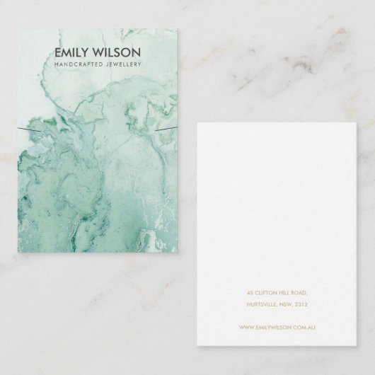  AQUA BLAUWGROEN BLUE GREEN AGATE KETTING BAND DIS VISITEKAARTJE (Voorkant / Achterkant)