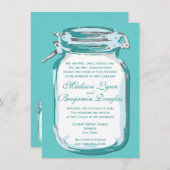 Aqua Blauwgroen Blue Mason Jar Rustic Wedding Invi Kaart (Voorkant / Achterkant)