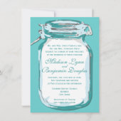 Aqua Blauwgroen Blue Mason Jar Rustic Wedding Invi Kaart (Voorkant)