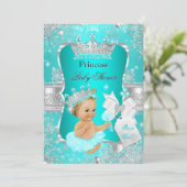 Aqua Blauwgroen Blue Princess Baby shower Blonde G Kaart (Staand voorkant)