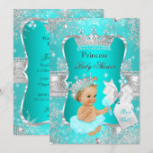 Aqua Blauwgroen Blue Princess Baby shower Blonde G Kaart (Voorkant / Achterkant)
