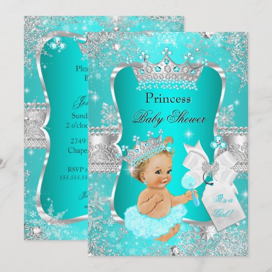 Aqua Blauwgroen Blue Princess Baby shower Blonde G Kaart (Voorkant / Achterkant)