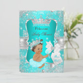 Aqua Blauwgroen Blue Princess Baby shower Brunette Kaart (Staand voorkant)