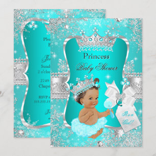 Aqua Blauwgroen Blue Princess Baby shower Brunette Kaart