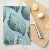 Aqua Blauwgroen Blue Sea Shells Theedoek (Quarter Fold)