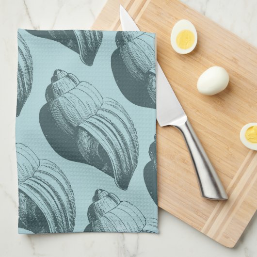 Aqua Blauwgroen Blue Sea Shells Theedoek (Quarter Fold)