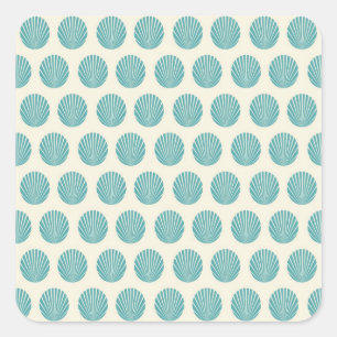 Aqua Blauwgroen Blue Shell Beach Pattern-cadeautj Vierkante Sticker
