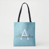 Aqua Blauwgroen Blue Sparkle Elegant Monogram Boek Tote Bag (Voorkant)