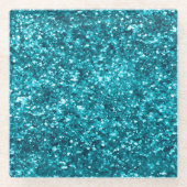 Aqua Blauwgroen Blue Sparkle Glazen Onderzetter (Voorkant)