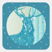 Aqua Blauwgroen Buck Deer Birch Tree Snowflake Vierkante Sticker (Voorkant)
