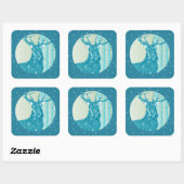 Aqua Blauwgroen Buck Deer Birch Tree Snowflake Vierkante Sticker (Vel)