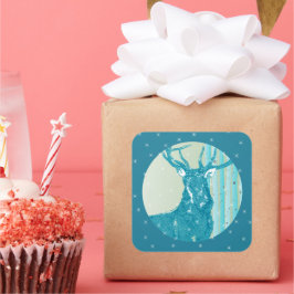 Aqua Blauwgroen Buck Deer Birch Tree Snowflake Vierkante Sticker