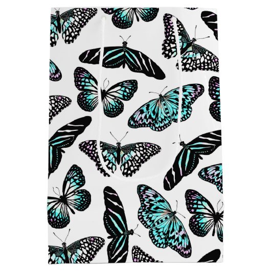 Aqua Blauwgroen Butterflies Waterverf Patroonmonog Medium Cadeauzakje (Achterkant)