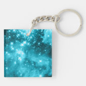 Aqua Blauwgroen Celestial Starry Monogram Sleutelhanger (Achterkant)